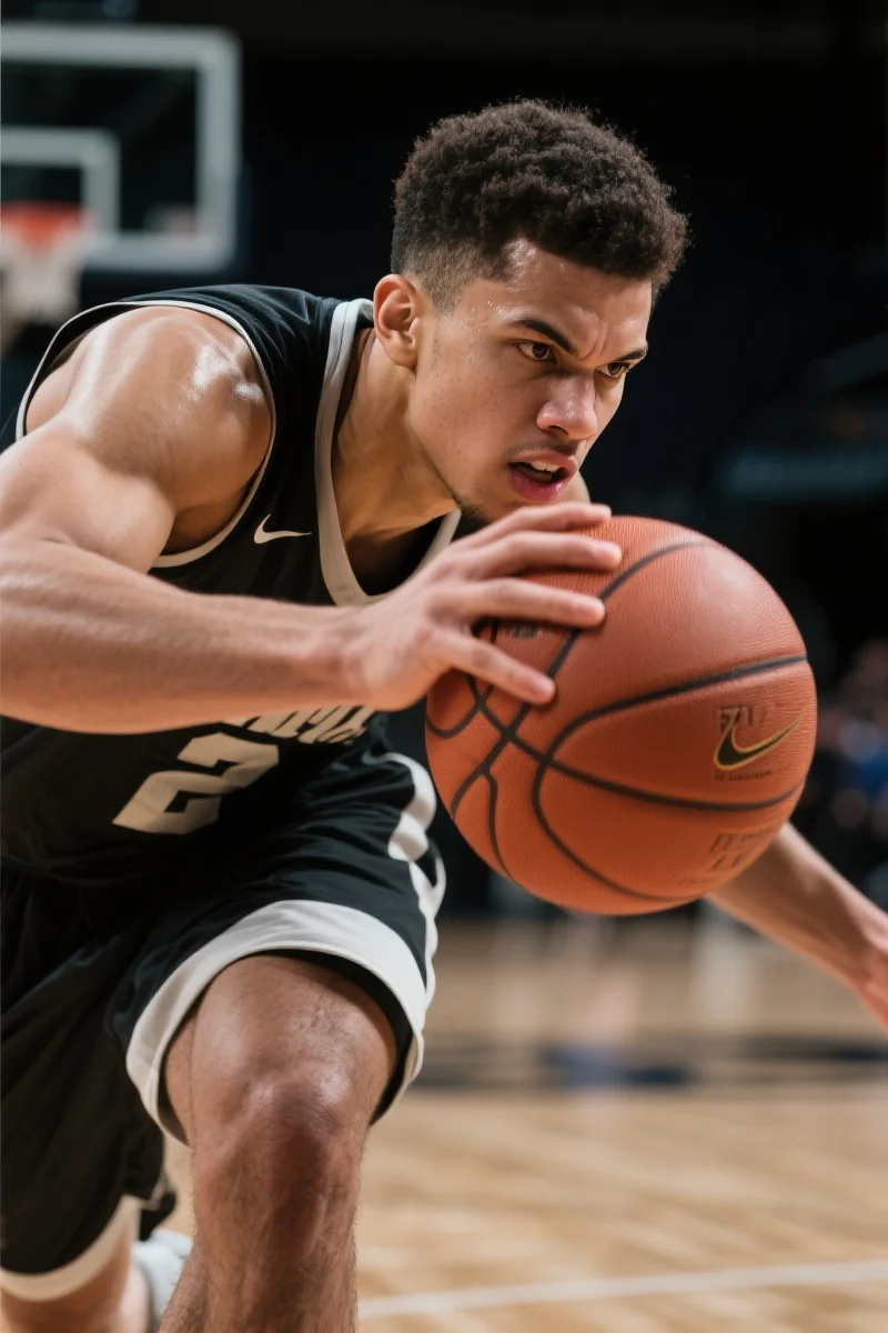 NBA球员在比赛中运球的特写镜头